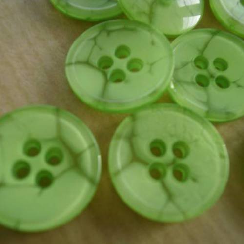 Boutons  ronds en plastique , coloris vert , motif marbré , diamètre 16 mm