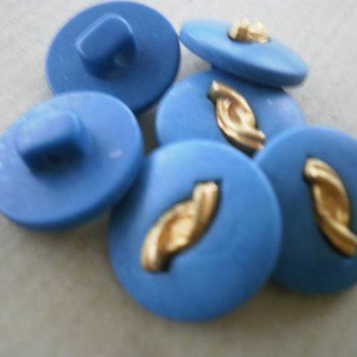 Boutons  ronds en plastique  , coloris  bleu et doré , diamètre 15 mm