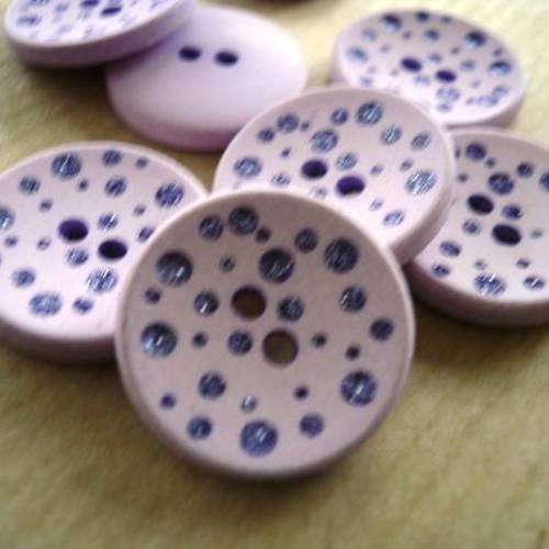 Boutons ronds en plastique , coloris  parme  , motifs paillettés argenté , diamètre 18 mm