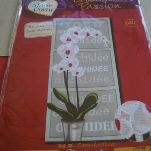 Kit de broderie sur fond imprime , "envie d'orchidee" 
