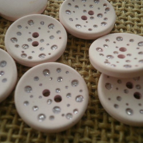 Boutons  ronds en plastique, coloris rose pale , motifs  argentés , diamètre 24 mm