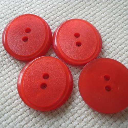 Lot de 2 boutons  ronds en plastique , coloris  rouge  , diamètre  23 mm 