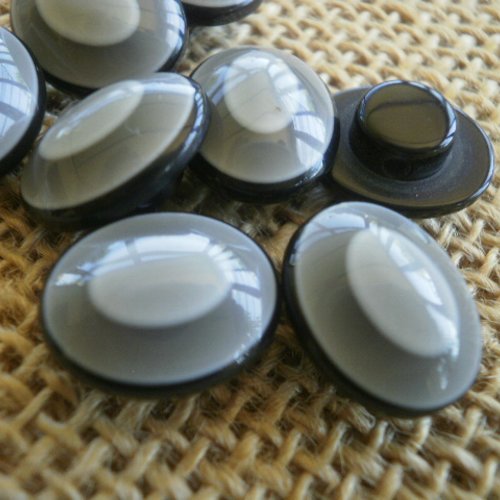 Lot de 2 boutons ovales en plastique  , coloris gris , taille  15 x 11 mm  