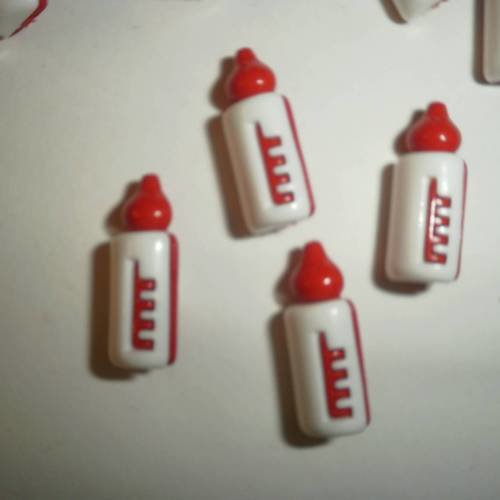 Lot de 3 boutons forme biberons ,  coloris rouge et blanc , taille  20 mm 