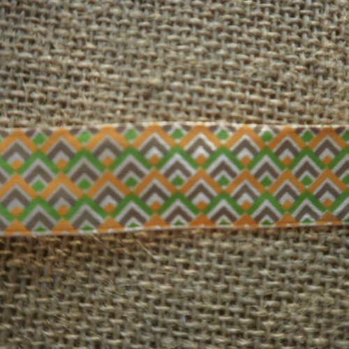 Deux mètres de ruban  en synthetique  , coloris orange , vert et taupe , largeur 2 cm