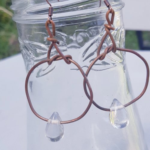 Boucles d'oreilles goutte verre de bohème et créole en cuivre vieilli - acier inoxydable