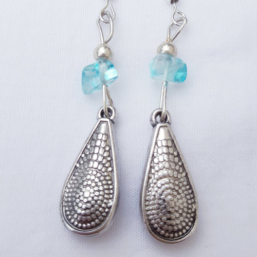 Boucles d'oreilles pierre verre bleu ciel et goutte argenté - argent 925