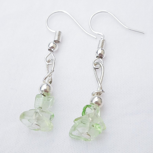 Boucles d'oreilles pierres verre vert d'eau, argenté