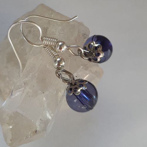 Boucles d'oreilles perle marine translucide, argenté