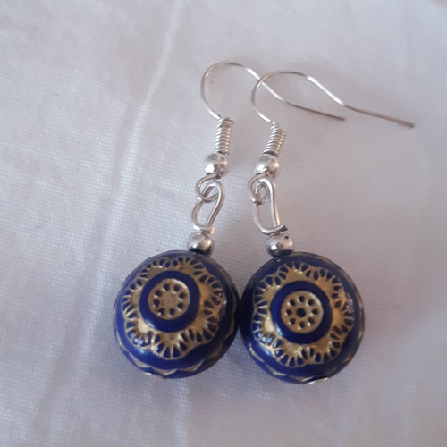 Boucles d'oreilles breloque fleurie résine marine dorures doré, argenté