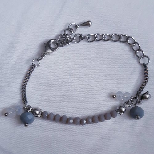 Bracelet cristals swarovski facettées gris blanc, chaine argenté