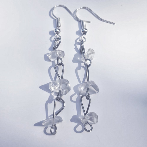 Boucles d'oreilles pierres verre blanc et argenté