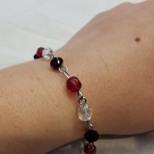 Bracelet cristal rose et rouge "chainette" perles