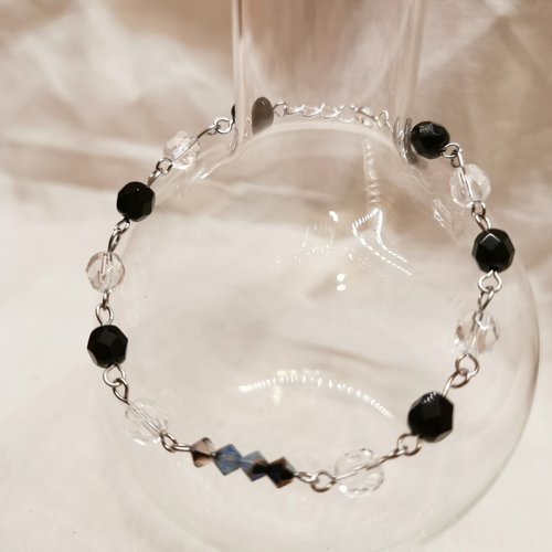 Bracelet "chainette" en perles - noir et crystal