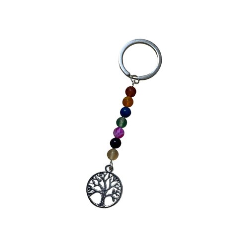 Porte clés 7 chakras pierres naturelles avec son arbre de vie