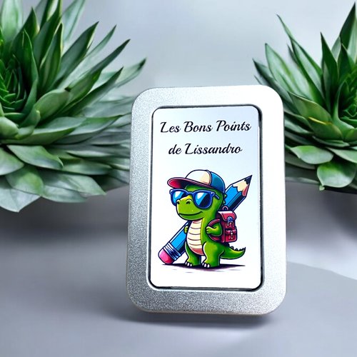 Boîte à bons points école dinosaure crayon personnalisable