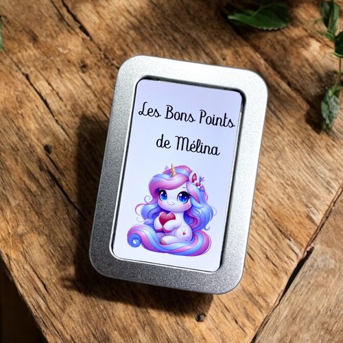 Boîte à bons points école licorne girly personnalisable