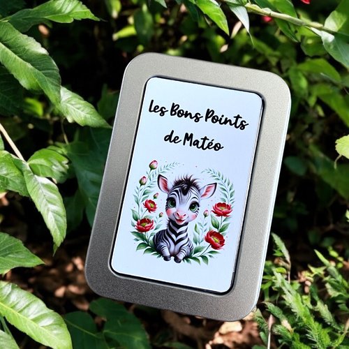 Boîte à bons points école bébé renard lion zèbre panda tigre loup personnalisable