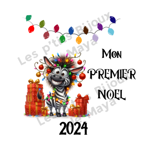 Mon premier noël 2024 zèbre rigolo, sublimation texte personnalisable