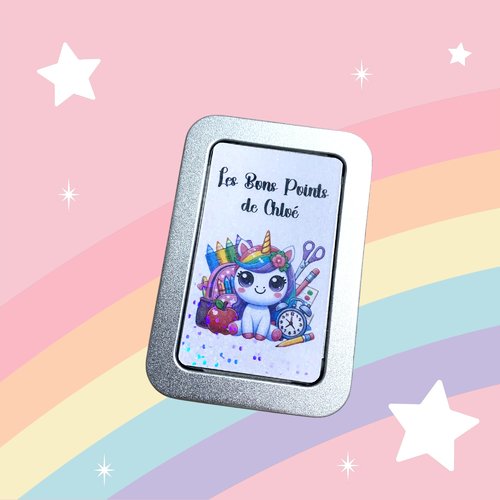Boîte à bons points école licorne personnalisable