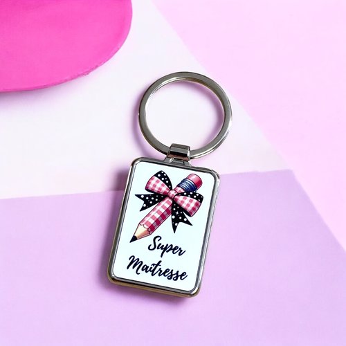 Porte clés école crayons girly super maîtresse