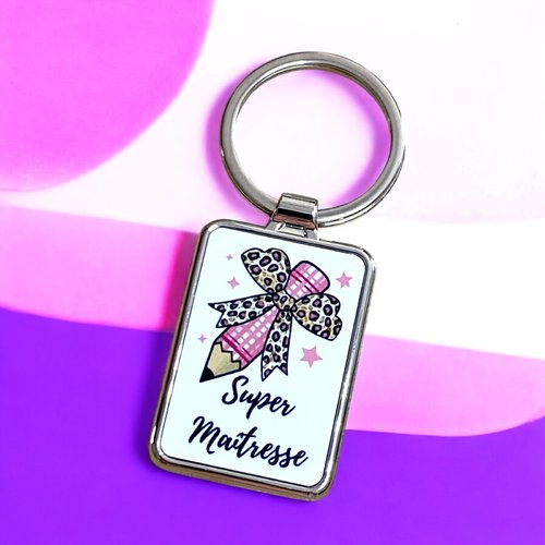 Porte clés école crayons girly super maîtresse