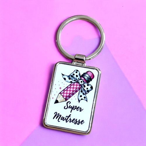 Porte clés école crayons girly super maîtresse