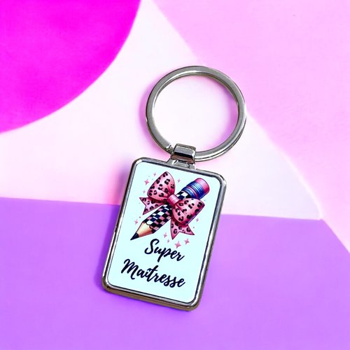 Porte clés école crayons girly super maîtresse