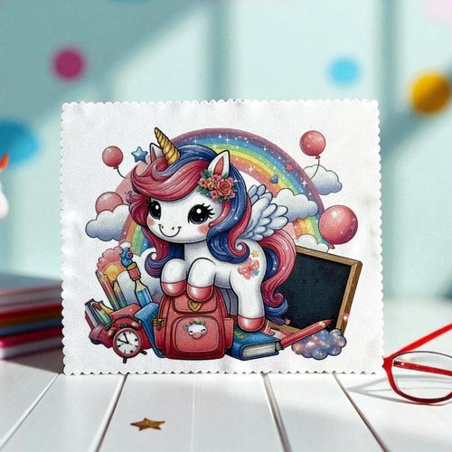 Lingette, chiffon,  essuie lunettes micro fibre école licorne rentrée sac d'école