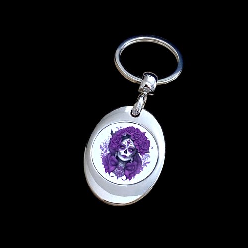 Porte clés jeton caddie femme fleurs violettes
