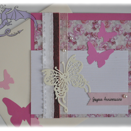 Carte D Anniversaire Fleurs Et Papillons Rose Et Blanc Scrapbooking Un Grand Marche
