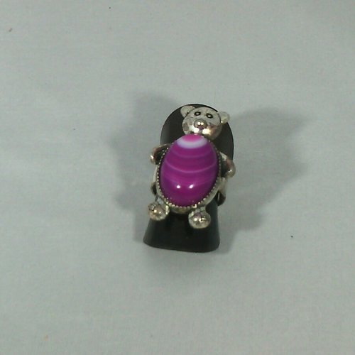 Bague ours agate rose vif ovale 18 mm