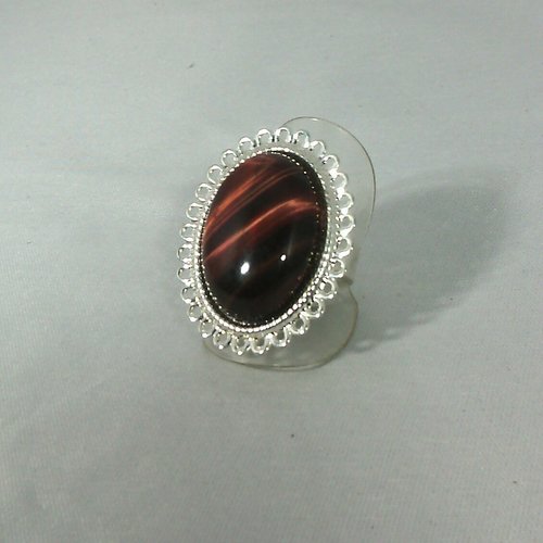 Bague oeil de tigre rouge ovale 25 mm