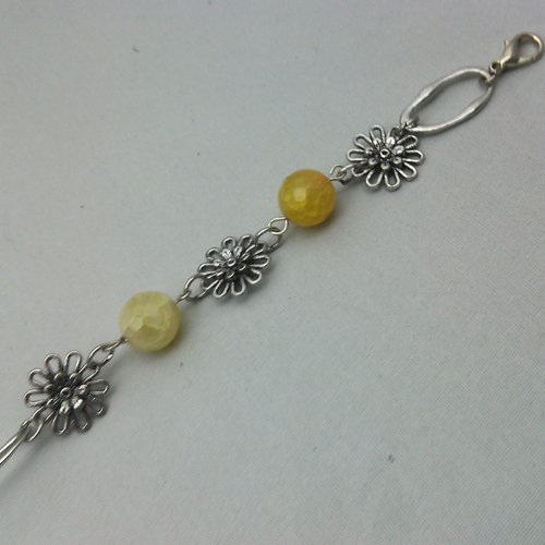 Bracelet agate jaune et fleurs