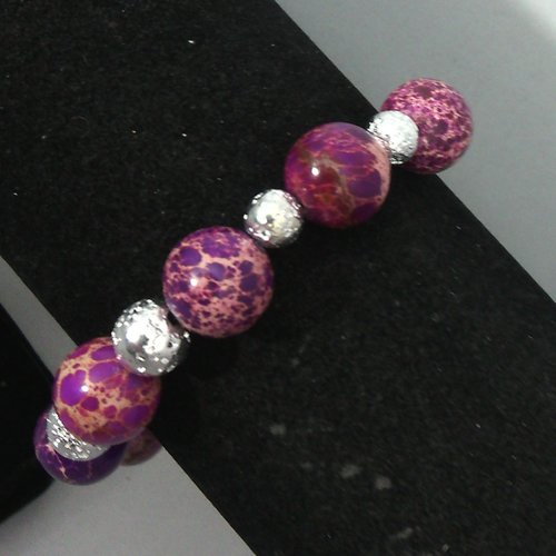 Bracelet jaspe océan violet et pierre de lave