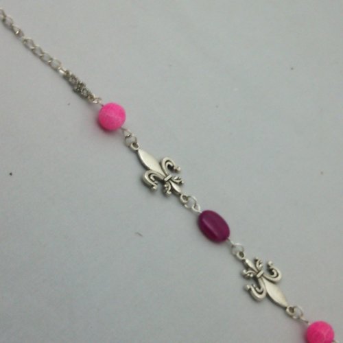 Bracelet agate rose fleurs de lys