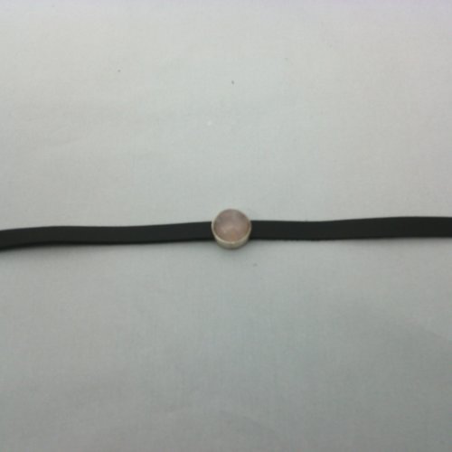 Bracelet ruban simili cuir noir cabochon quartz