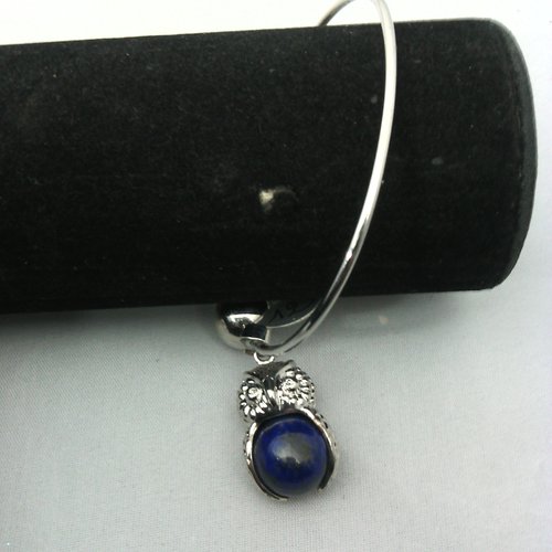 Bracelet jonc lapis lazuli et métal argenté