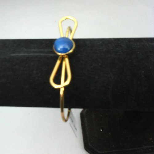 Bracelet manchette agate bleue et métal doré