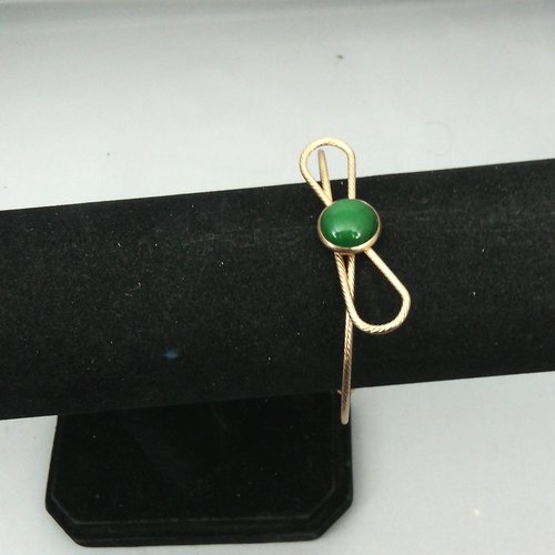 Bracelet manchette jade vert et métal couleur or rose