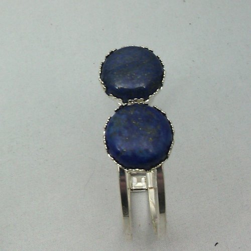 Bracelet manchette lapis lazuli et métal argenté