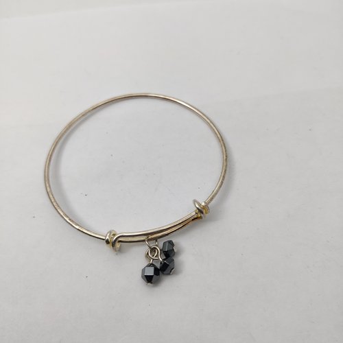 Bracelet jonc hémathite gris anthracite et métal argenté vieilli