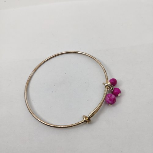 Bracelet jonc sugilite rose et métal argenté vieilli