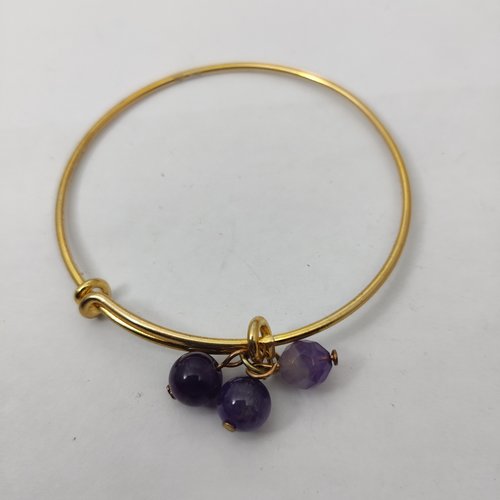Bracelet jonc améthyste violet et métal doré