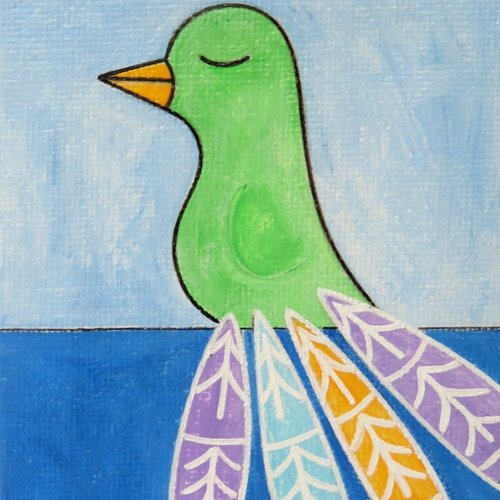 Peinture petit oiseau acrylique sur toile