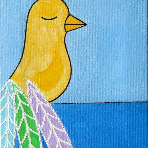 Peinture petit oiseau acrylique sur toile