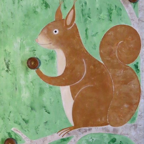 Peinture écureuil acrylique sur bois