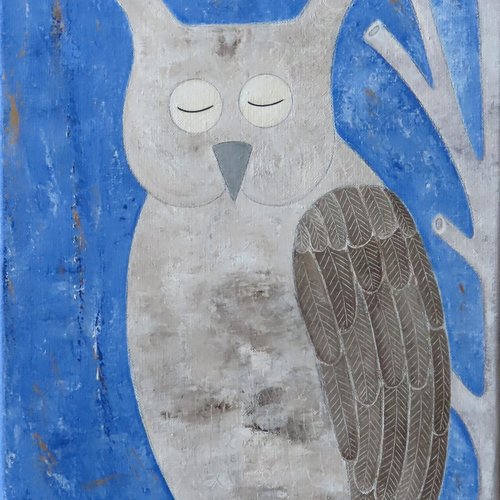 Peinture hibou acrylique sur toile