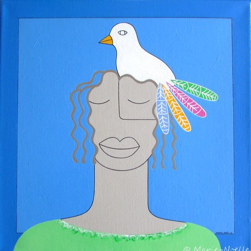 Peinture iris et l'oiseau acrylique sur toile