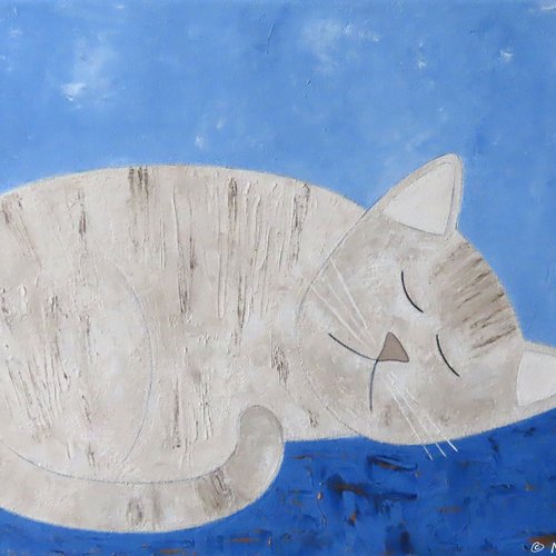 Peinture chat plume acrylique sur toile